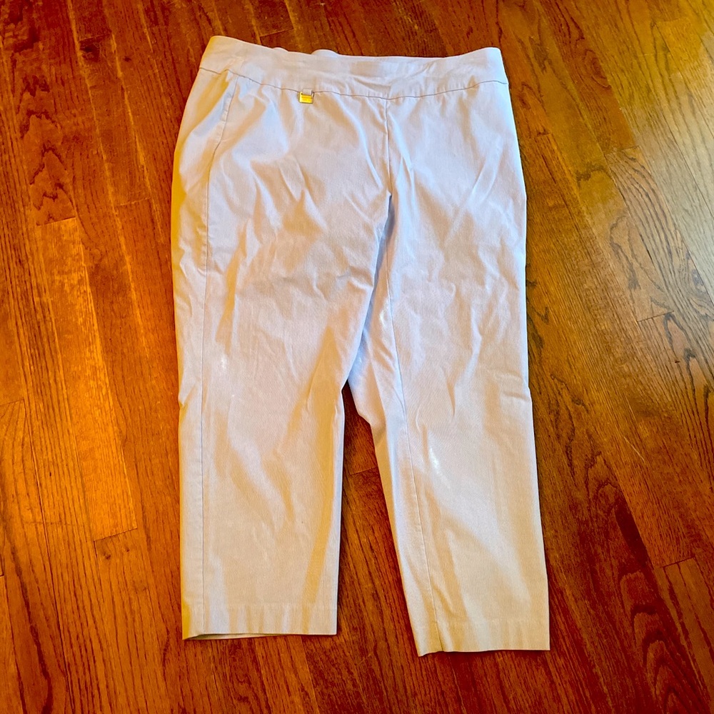 Plus size Light Blue and white striped stretchy Cropped Pants #spring